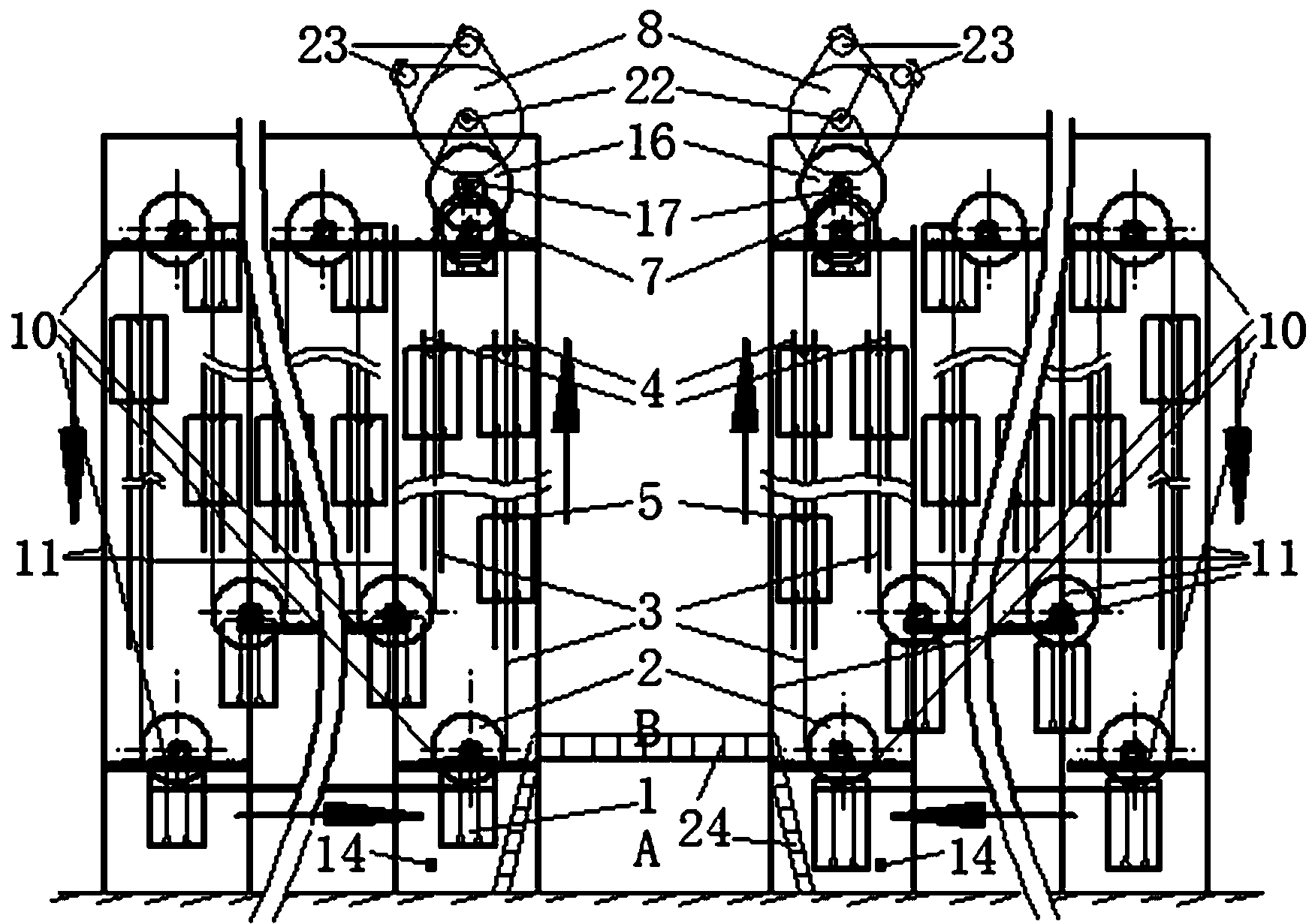 悬挂回转式高架立体仓库系统(公开号：CN104444016B)