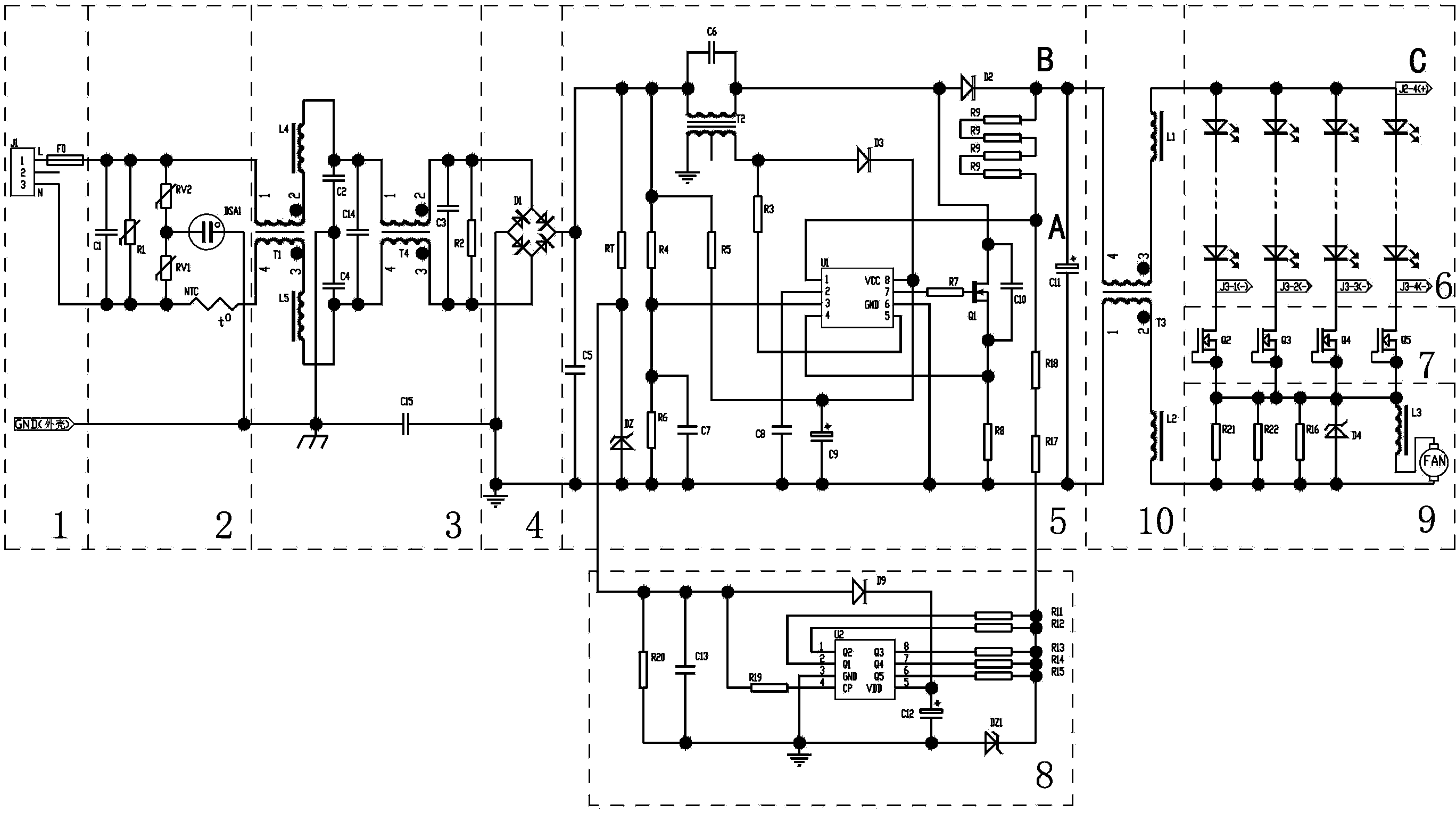 宽电压高功率因数LED灯的开关调光电路