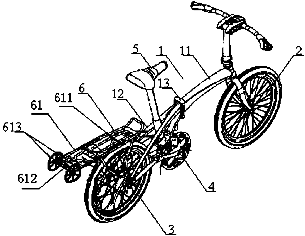 带双尾轮的折叠式单车(公开号：CN205365928U)